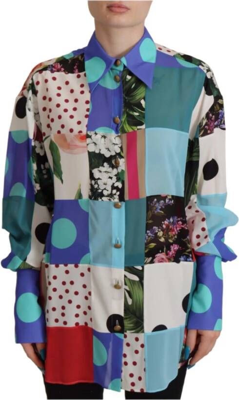 Dolce & Gabbana Multicolor Floral Silk Top Shirt Blouse Meerkleurig Dames