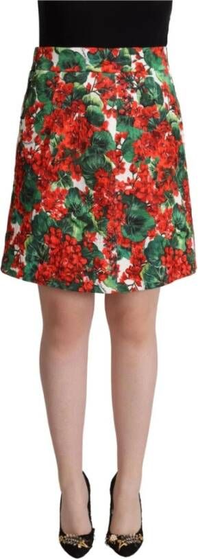 Dolce & Gabbana Multicolor Geranium Print Cotton A-line Skirt Meerkleurig Dames