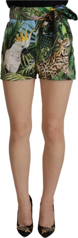 Dolce & Gabbana Multicolor Jungle Hoge Taille Katoenen Shorts Multicolor Dames