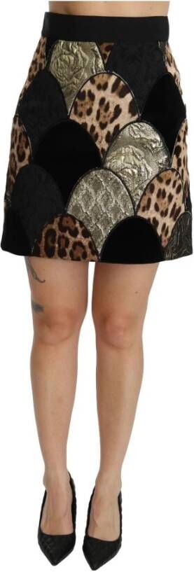 Dolce & Gabbana Multicolor Leopard Print High Waist Mini Skirt Zwart Dames