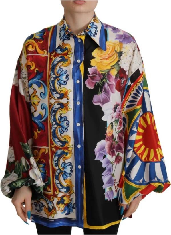 Dolce & Gabbana Multicolor Majolica Floral Silk Shirt Blouse Meerkleurig