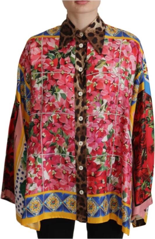 Dolce & Gabbana Multicolor Majolica Floral Silk Shirt Blouse Meerkleurig Dames