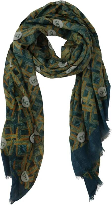 Dolce & Gabbana Multicolor Modal Cashmere DG Logo Shawl Warm Neck Scarf Meerkleurig Heren