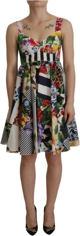 Dolce & Gabbana Multicolor Pachwork Poplin Floral A-Line Mini Flared Dress Meerkleurig Dames