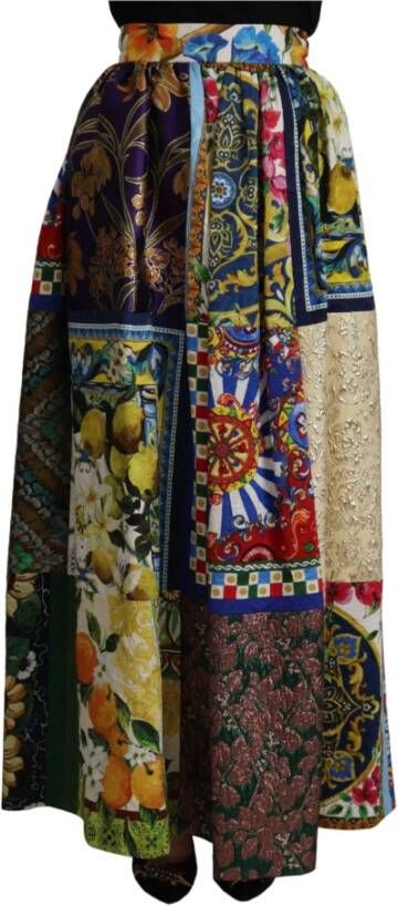 Dolce & Gabbana Multicolor Patchwork Sicily Long Maxi Skirt Meerkleurig Dames