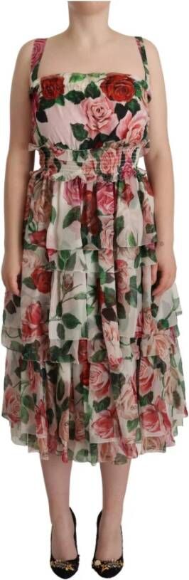 Dolce & Gabbana Multicolor Roses Floral Silk Long Maxi Dress Roze Dames