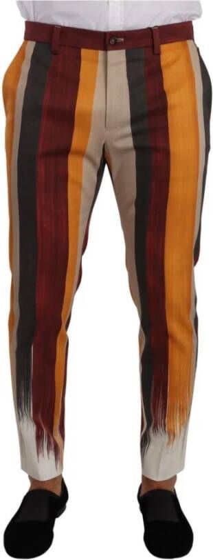Dolce & Gabbana Multicolor Striped Cotton Skinny Pants Oranje Heren