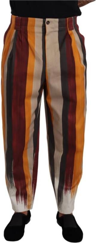 Dolce & Gabbana Multicolor Striped Cotton Tapered Trouser Pants Meerkleurig Heren
