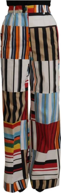 Dolce & Gabbana Multicolor Striped High Waist Cotton Pants Meerkleurig Dames