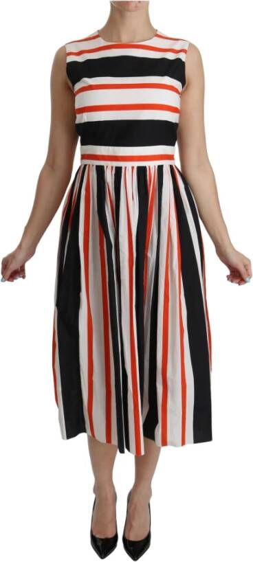 Dolce & Gabbana Pre-owned Multicolor Stripes A-Line Pleated Midi Dress Zwart Dames