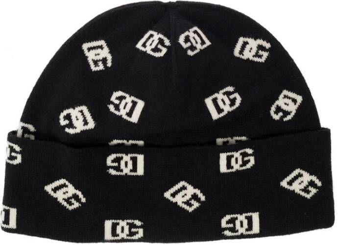 Dolce & Gabbana Geborduurde wollen blend beanie muts Black Heren