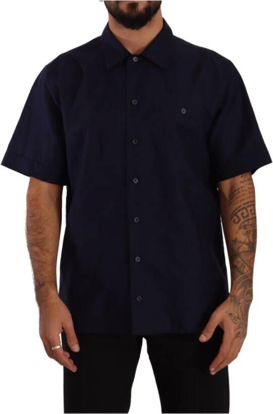Dolce & Gabbana Navy Blue Button Down Short Sleeves Shirt Blauw Heren