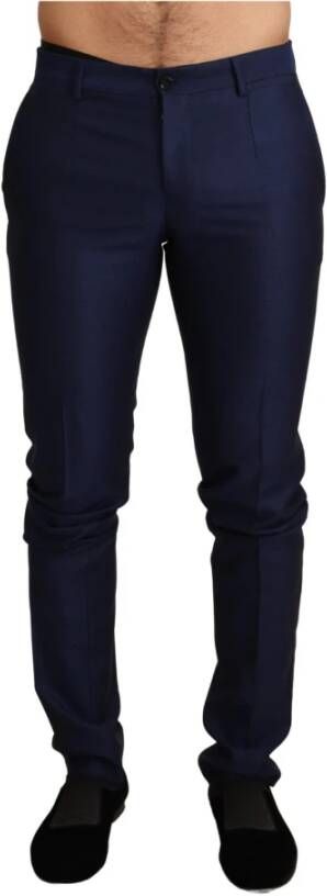 Dolce & Gabbana Navy Blue Wool Dress Formal Slim Trouser Pants Blauw Heren