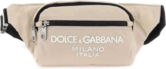 Dolce & Gabbana Nylon Beltpack Tas met Logo Beige Heren