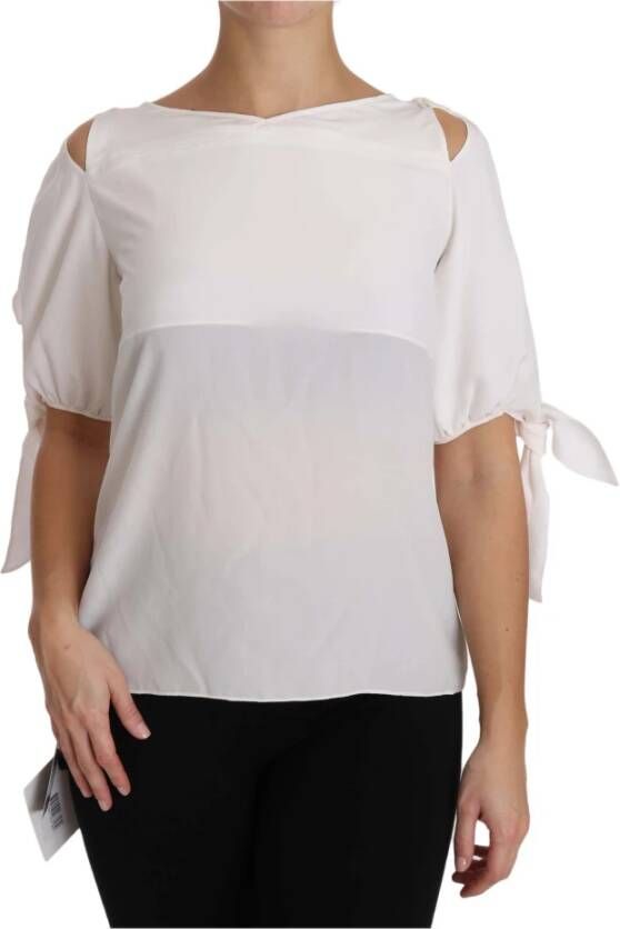 Dolce & Gabbana Zijden Logo Off Shoulder Blouse White Dames