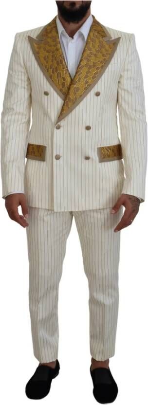 Dolce & Gabbana Off White Gouden Gestreepte Tuxedo Slim Fit Pak Multicolor Heren