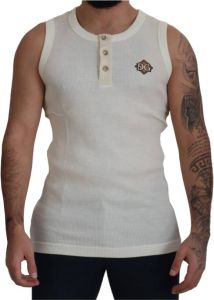 Dolce & Gabbana Off White Wool Tank Top Sleeveless T-shirt Wit Heren