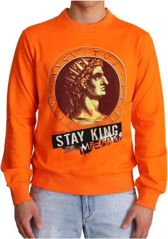 Dolce & Gabbana Orange King Ceasar Cotton Pullover Sweater Oranje Heren