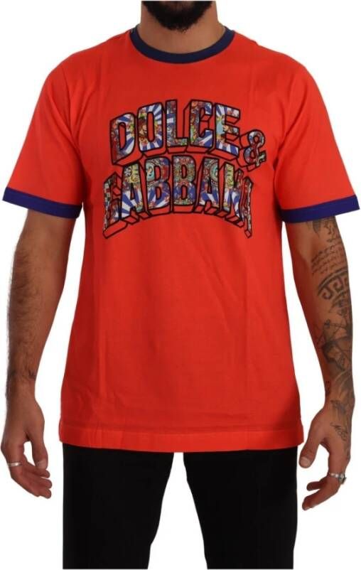 Dolce & Gabbana Oranje Katoenen Logo Print Crewneck Tee T-shirt Oranje Heren