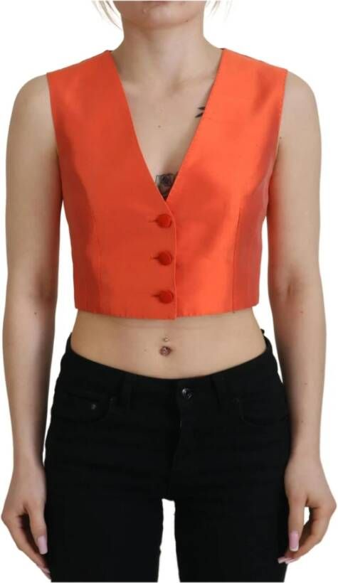 Dolce & Gabbana Oranje Mouwloze Geknipte Vest Top Orange Dames
