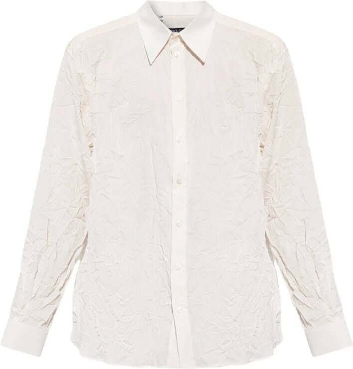 Dolce & Gabbana Zijden Overhemd met Gerimpeld Effect White Heren
