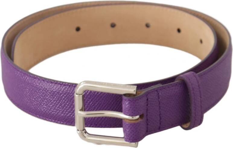 Dolce & Gabbana Paars Kalfsleren Logo Gegraveerde Gesp Riem voor Purple