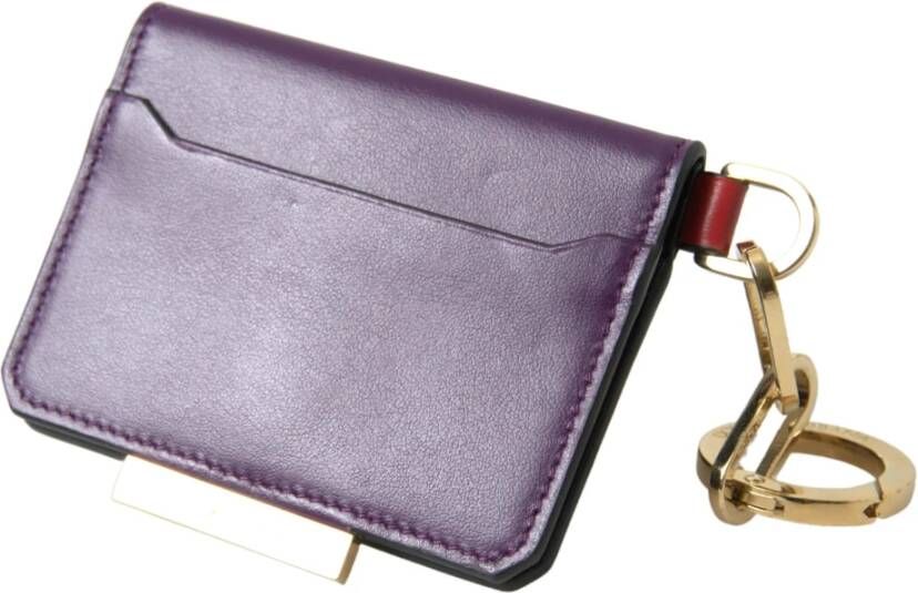 Dolce & Gabbana Paarse Leren Bifold Logo Kaarthouder Portemonnee Purple Dames