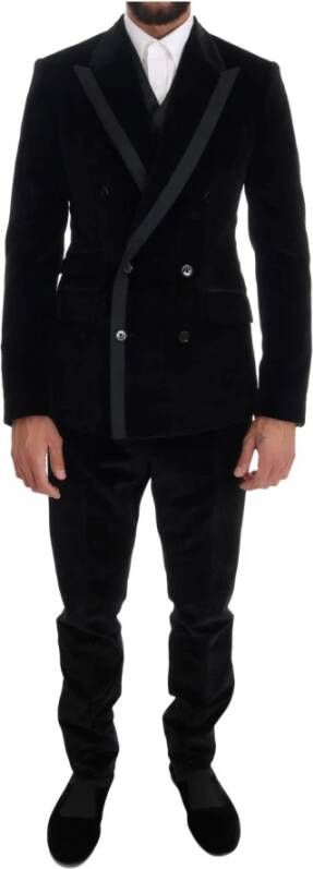 Dolce & Gabbana Zwart Fluweel Slim Double Breasted Suit Black Heren