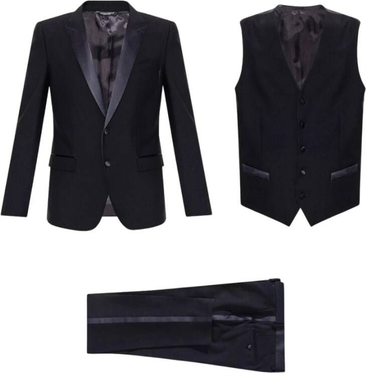 Dolce & Gabbana Zwart Virgin Wool Formeel 3-delig Pak Klassieke Elegantie Black Heren