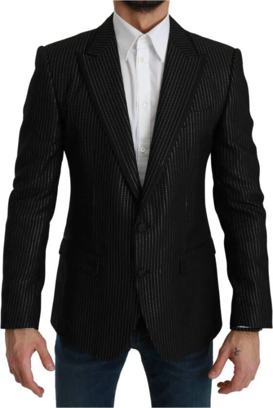 Dolce & Gabbana Zwarte Gestreepte Single Breasted Martini Blazer Black Heren