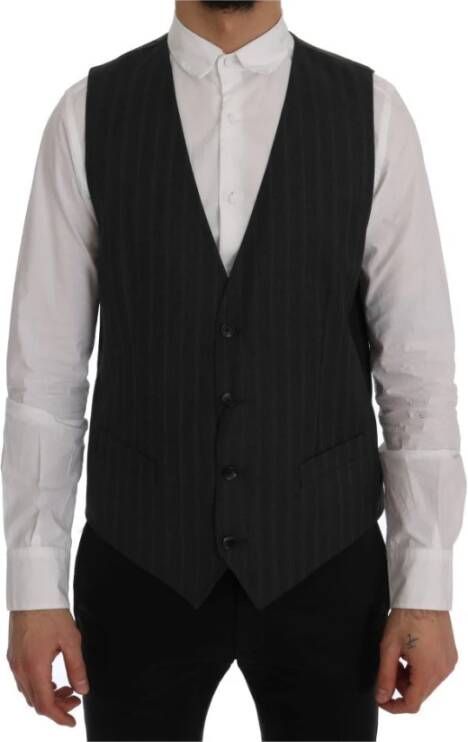 Dolce & Gabbana Upgrade je formele look met deze Wol Zijden Vest Black Heren