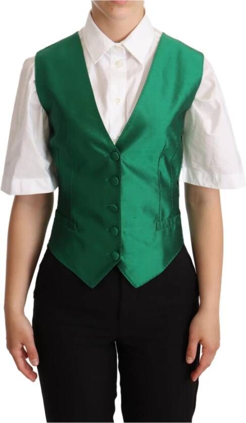 Dolce & Gabbana Groene Zijden Satijnen Mouwloze Waistcoat Vest Green Dames