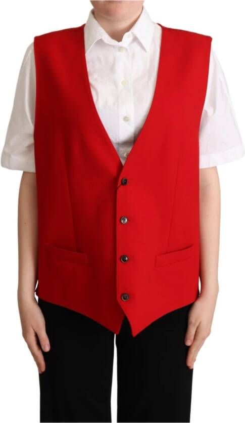 Dolce & Gabbana Rode Mouwloze Waistcoat Vest van Virgin Wol Red Dames