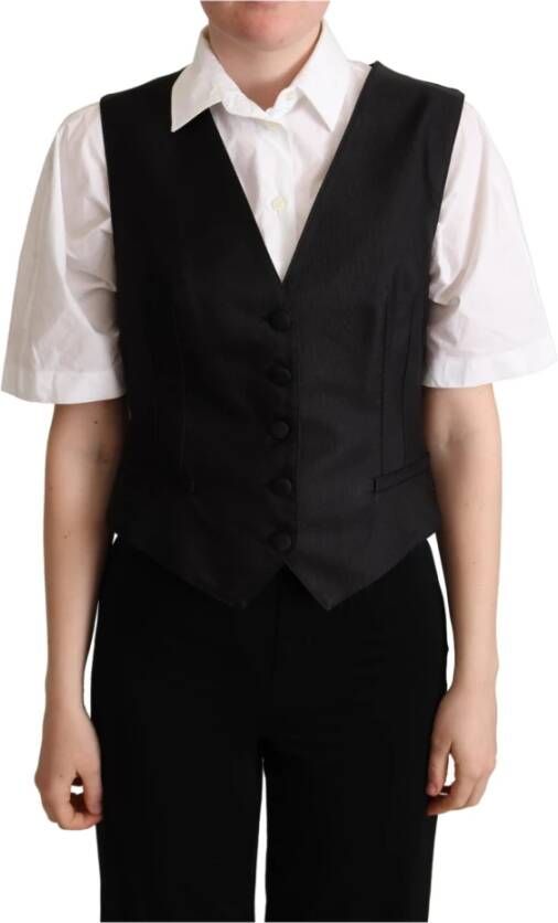 Dolce & Gabbana Zwarte Zijden Mouwloze Vest Black Dames