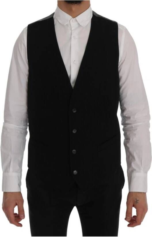 Dolce & Gabbana Zwart Gestreept Katoen Rayon Vest Black Heren