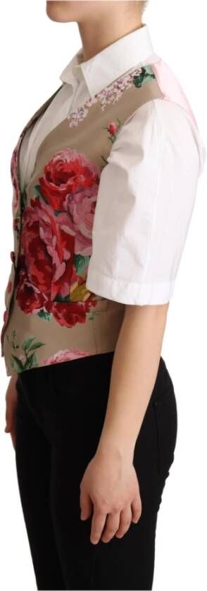 Dolce & Gabbana Mouwloos Bloemen Vest Beige Italië Multicolor Dames