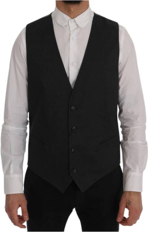 Dolce & Gabbana Grijze Single Breasted Vest Gilet Grijs Heren