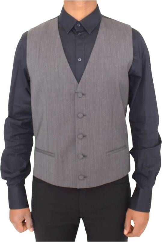 Dolce & Gabbana Gray Wool Stretch Dress Vest Jacket Blazer Grijs Heren