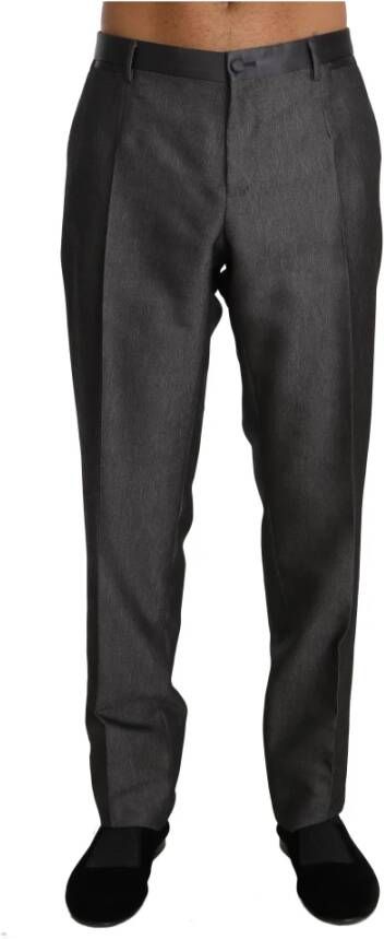Dolce & Gabbana Grijze Wol Zijde Gestreepte Formele Broek Grijs Heren