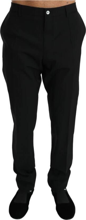 Dolce & Gabbana Black Skinny Dress Trouser Wool Stretch Pants Zwart Heren