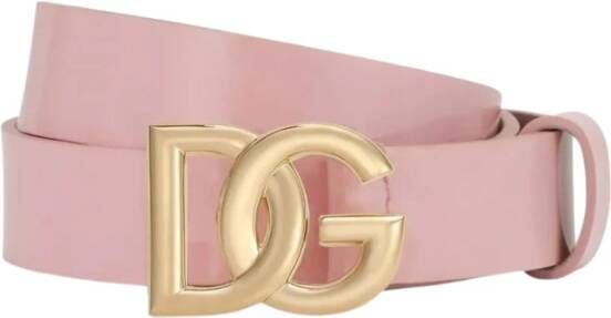 Dolce & Gabbana Patent Leather Belt with DG Logo Roze Dames