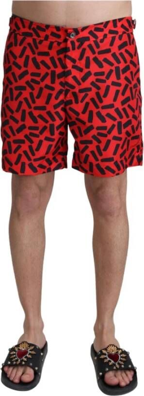 Dolce & Gabbana Red Patterned Beachwear Shorts Swimwear Rood Heren