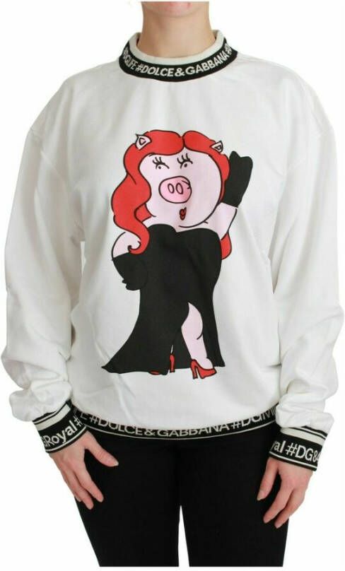 Dolce & Gabbana White Pig of the Year Pullover Sweater Wit Dames