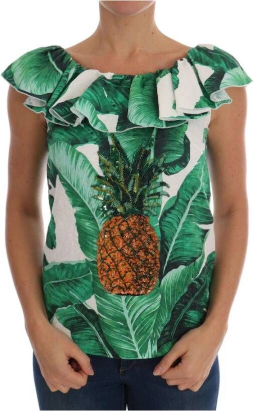 Dolce & Gabbana Pineapple Banana Sequins Blouse T-shirt Groen Dames