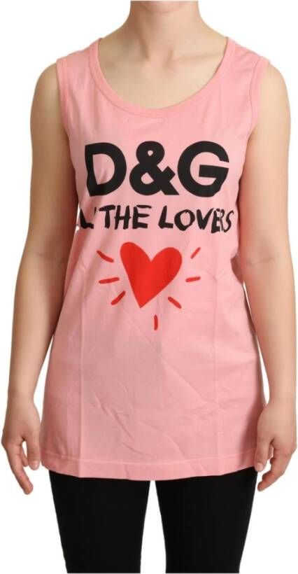 Dolce & Gabbana Pink All The Lovers Tank Top T-shirt Roze Dames