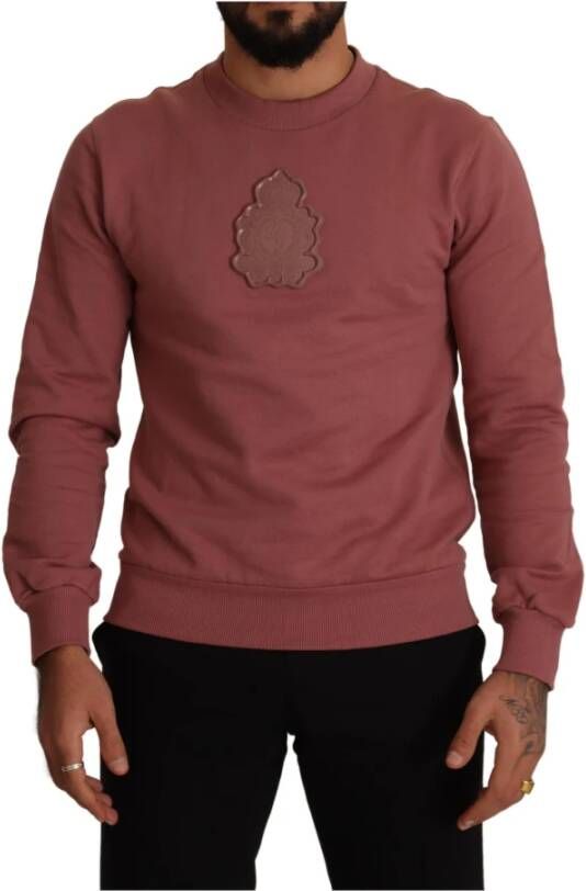 Dolce & Gabbana Pink Cotton Logo Applique Pullover Sweater Roze Heren