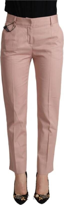 Dolce & Gabbana Pink Cotton Mid Waist Trouser Tapered Pants Roze Dames