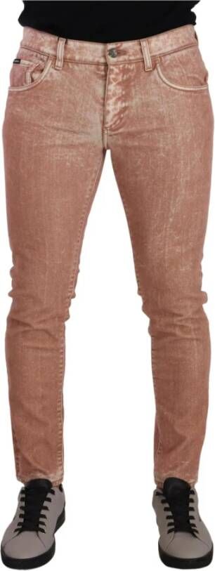 Dolce & Gabbana Pink Cotton Stretch Skinny Slim Denim Jeans Roze Heren