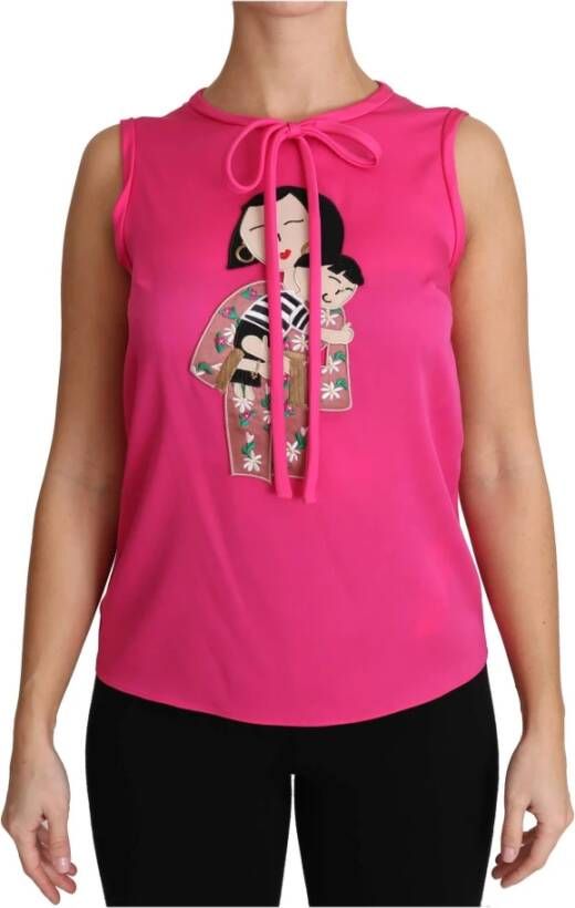 Dolce & Gabbana Pink Family Silk Tank Mama Blouse Top Shirt Roze Dames