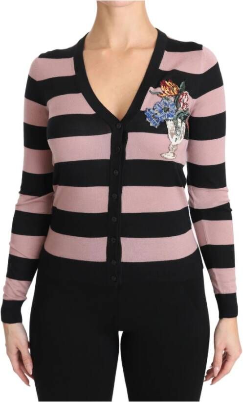 Dolce & Gabbana Pink Floral Cashmere Cardigan Sweater Roze Dames